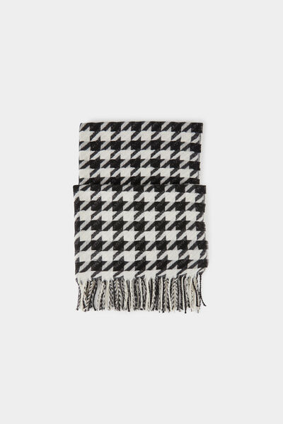 Scarf with fringes and houndstooth print black ladies'