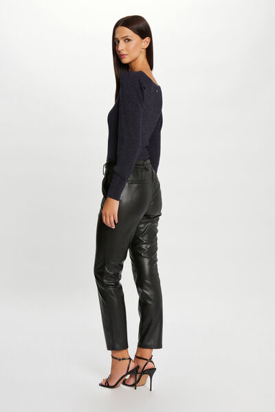 Cropped fitted faux leather trousers black ladies'