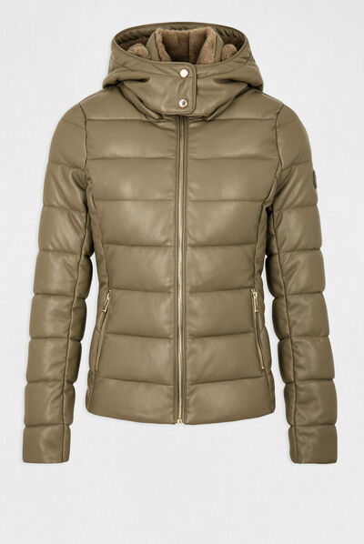 Straight padded jacket with hood mid-green ladies'