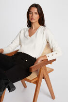 Long-sleeved jumper V-neck ivory women