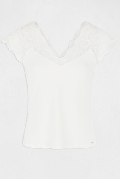 Short-sleeved t-shirt with lace ecru ladies'