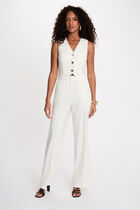 Wide-leg jumpsuit with V-neck white women