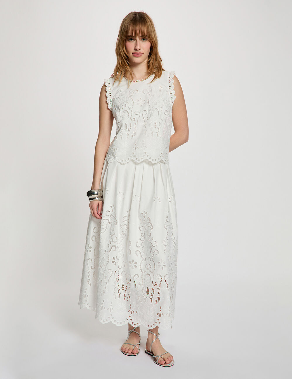 Sleeveless lace top white women