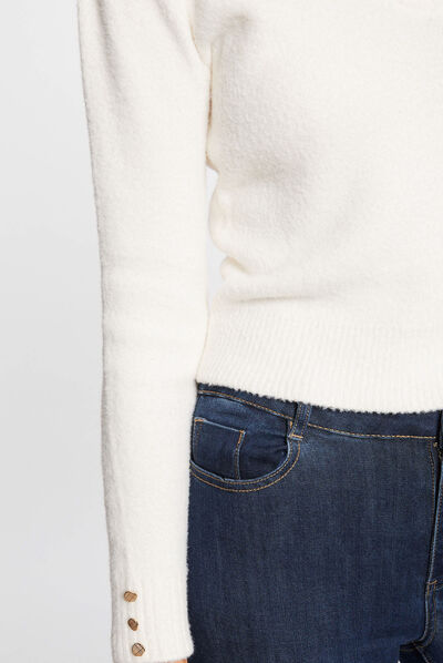 Long-sleeved jumper with V-neck ivory ladies'