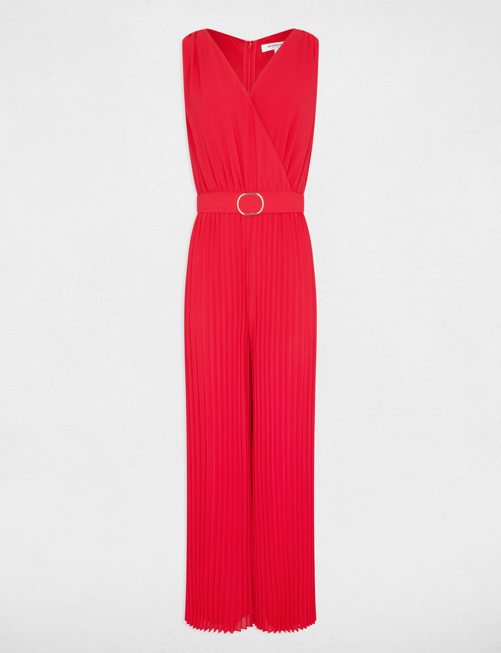 Loose jumpsuit with pleated legs medium red women