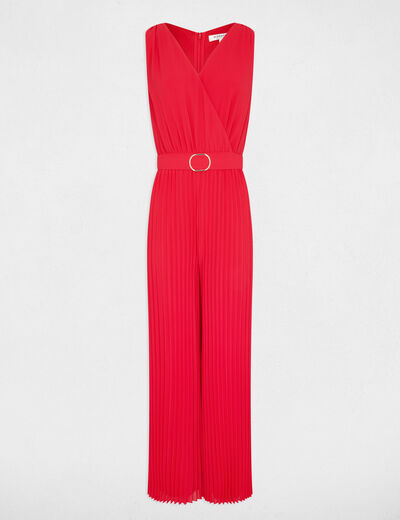 Loose jumpsuit with pleated legs medium red women