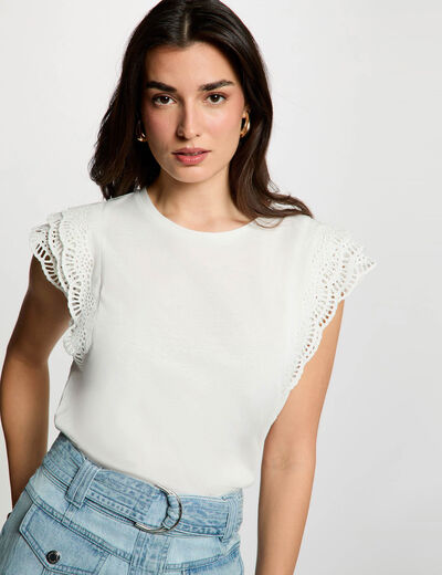 T-shirt with lace sleeves white women