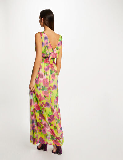 Maxi waisted dress abstract print multicolored women