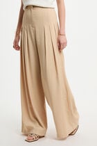 Wide leg trousers with darts cream women