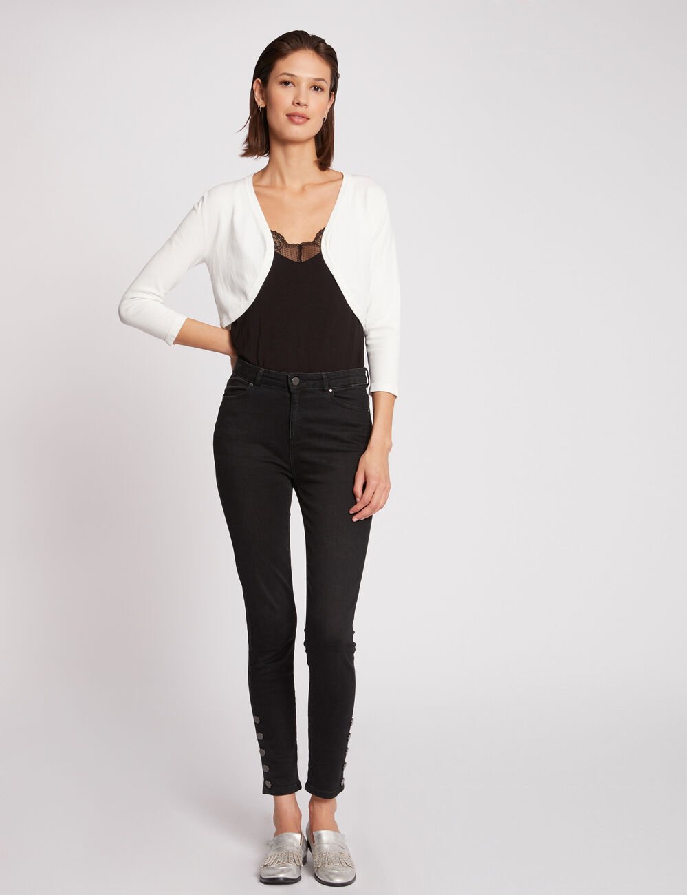 Short 3/4-lengh sleeved cardigan ecru women