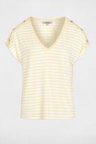 Striped v-neck t-shirt pastel yellow women