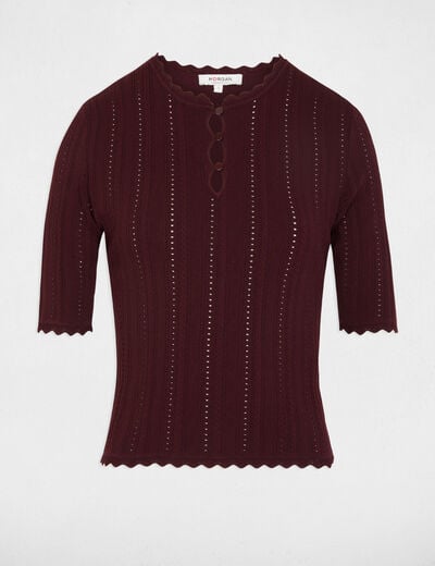 Openwork sweater with 3/4 sleeves plum women