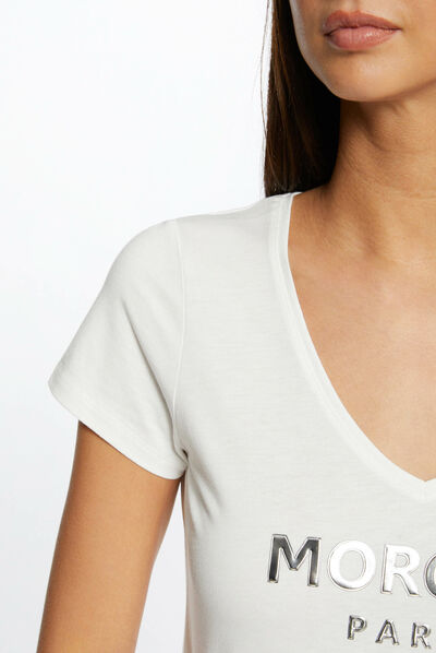 Short-sleeved t-shirt with message ecru ladies'