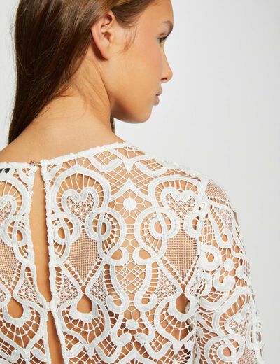 Fitted mini lace dress ecru women