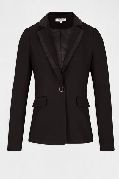 Waisted blazer with velvet details black ladies'