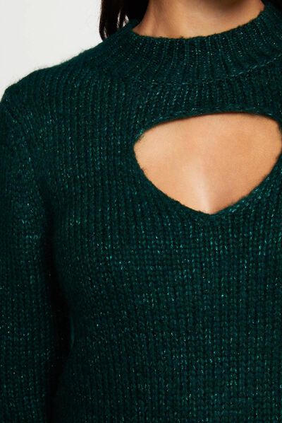 Long-sleeved jumper with opening dark green ladies'