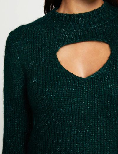 Long-sleeved jumper with opening dark green ladies'
