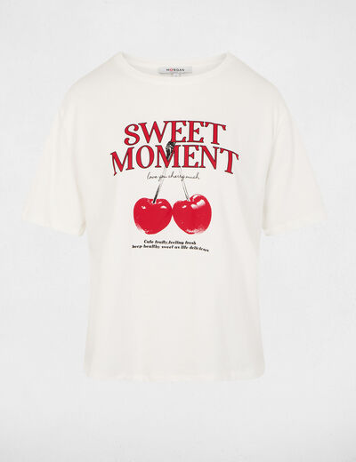 Printed t-shirt with round neck white women