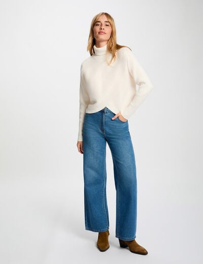High-waisted wide-leg trousers stone wash denim women
