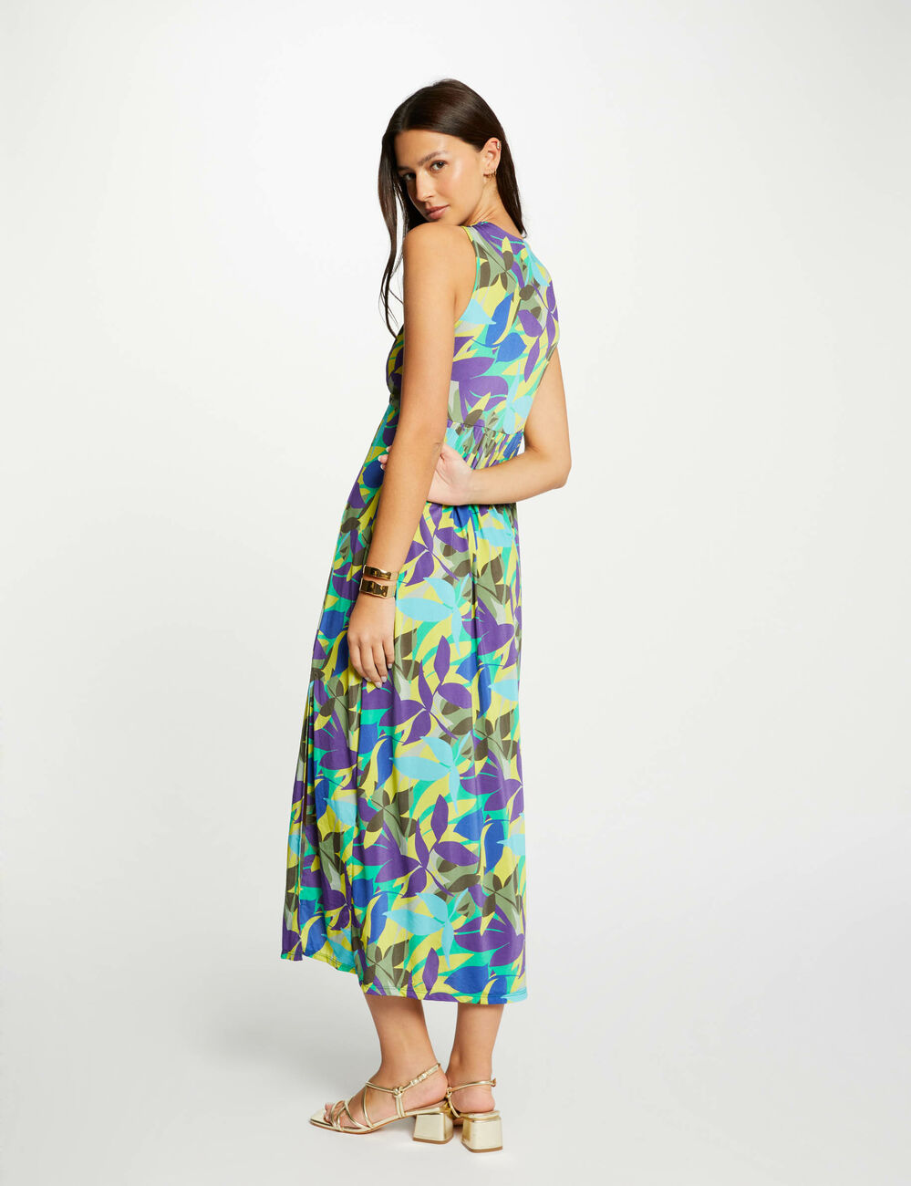 Robe longue évasée imprimée multico femme