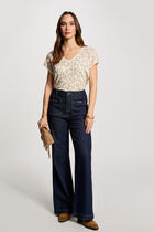 Printed short-sleeved jumper ivory women