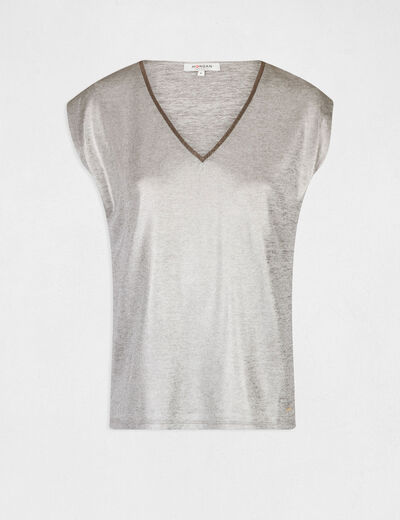 Short-sleeved metallised t-shirt silver ladies'