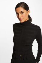 Pull manches longues col roulé noir femme