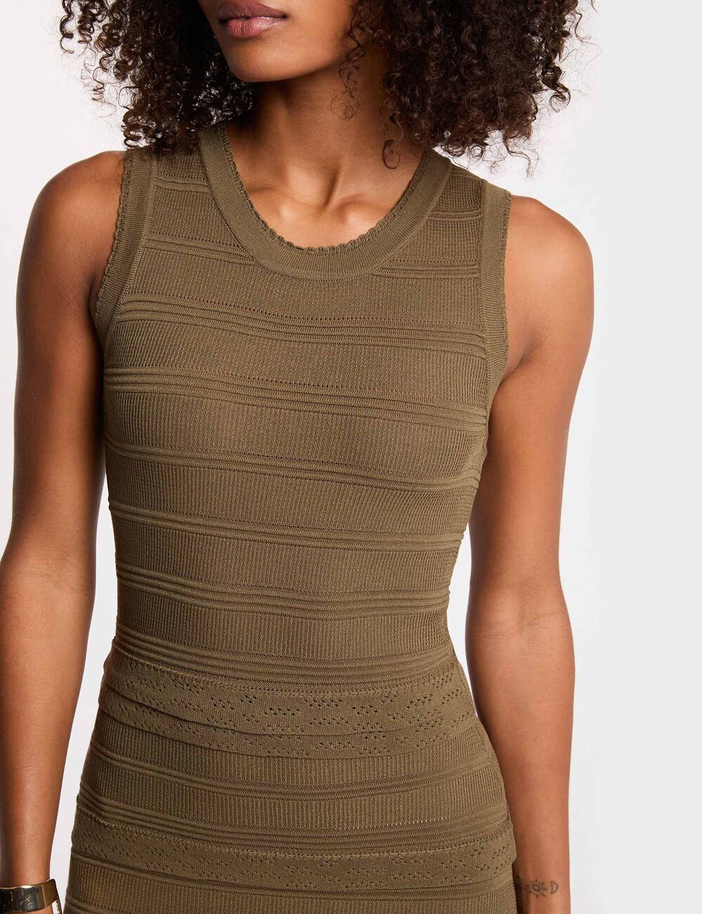 Long fitted knit dress khaki green women
