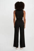 Combinaison longue col en V noir femme