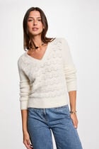 Pull col en V ivoire femme