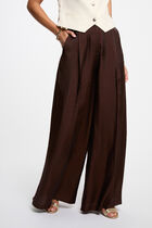 Wide-leg high-waisted trousers dark brown women