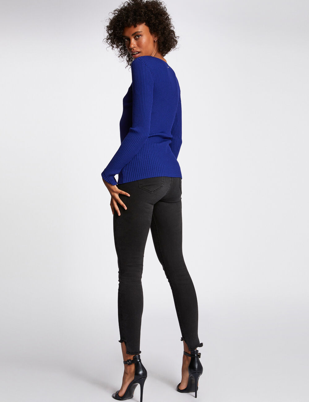 Long-sleeved jumper with ribbed knit blue women