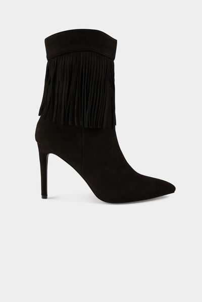 Boots with heels and fringes black ladies'