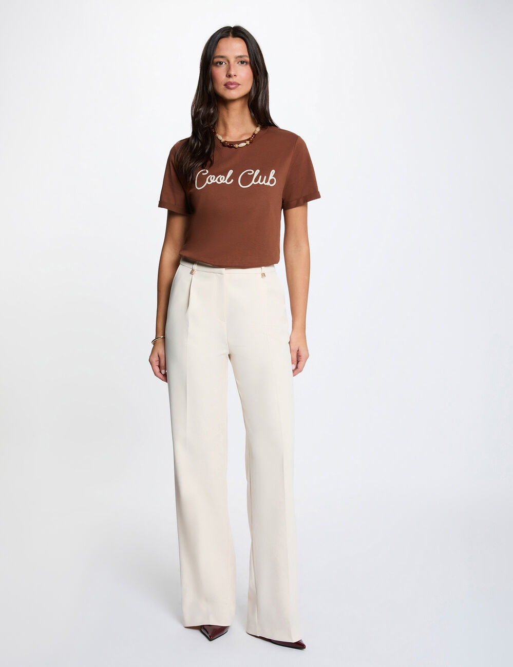 Round neck short-sleeve t-shirt cognac brown women