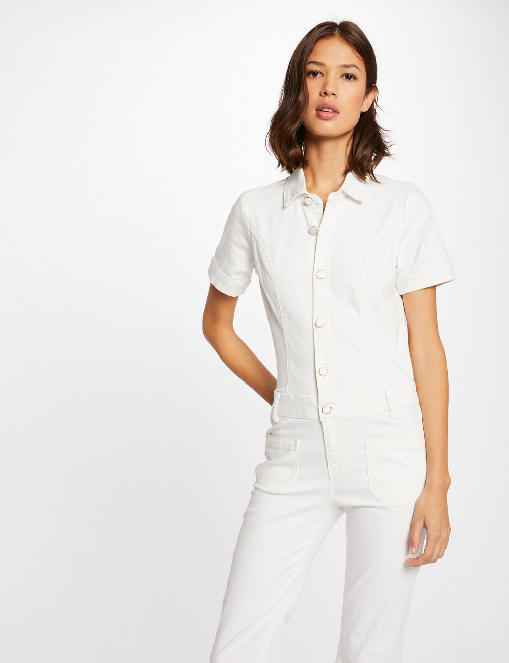 Flare buttoned jumpsuit ecru women