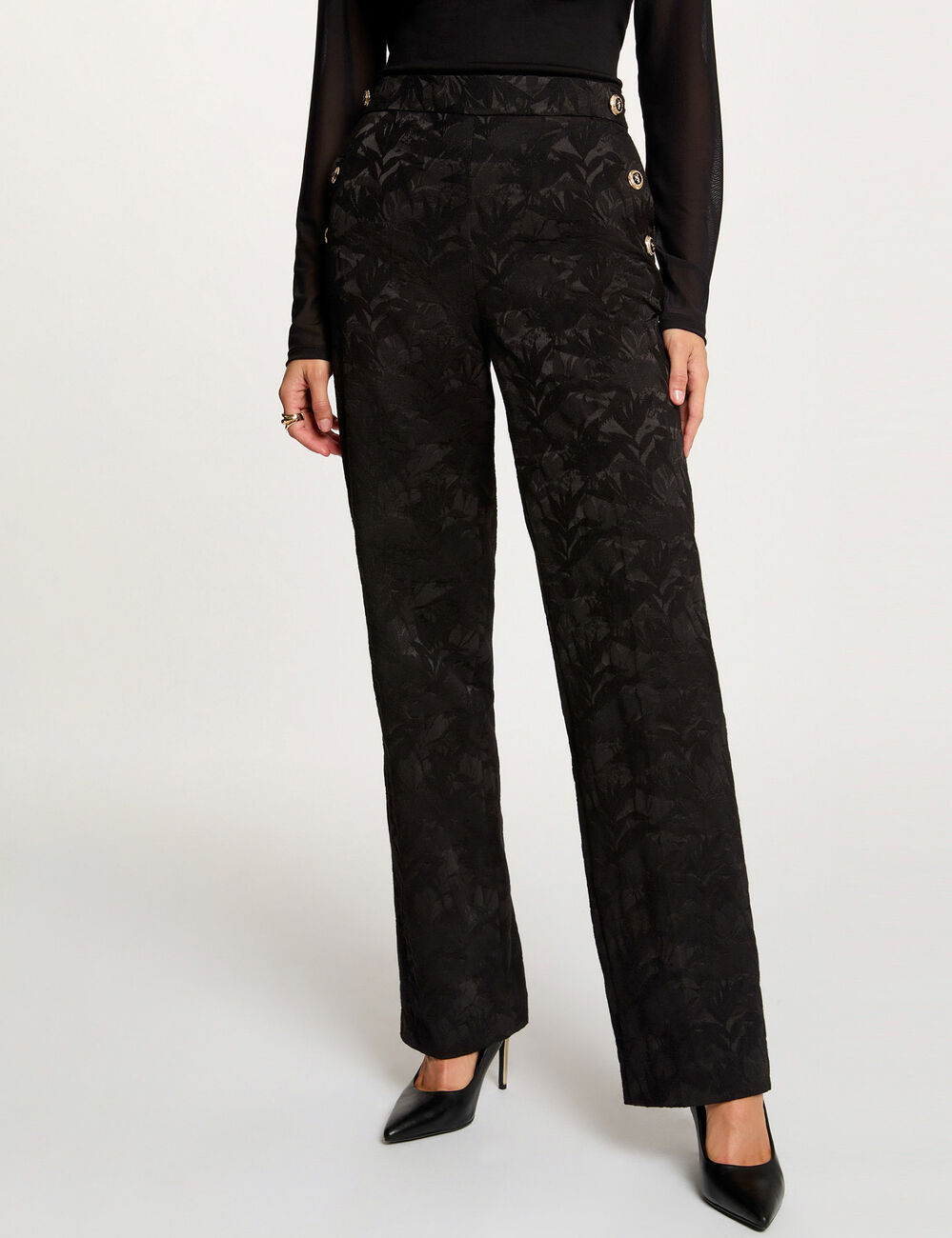 High-waisted slim trousers black women