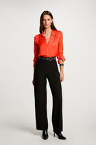 Long-sleeved satin shirt dark orange women
