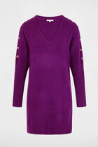 Straight knitted dress eyelets purple women