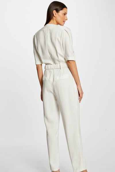 Straight belted jumpsuit ecru ladies'