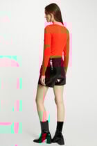 Long-sleeved t-shirt with V-neck orange women