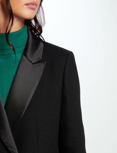 Long coat satin details black ladies'