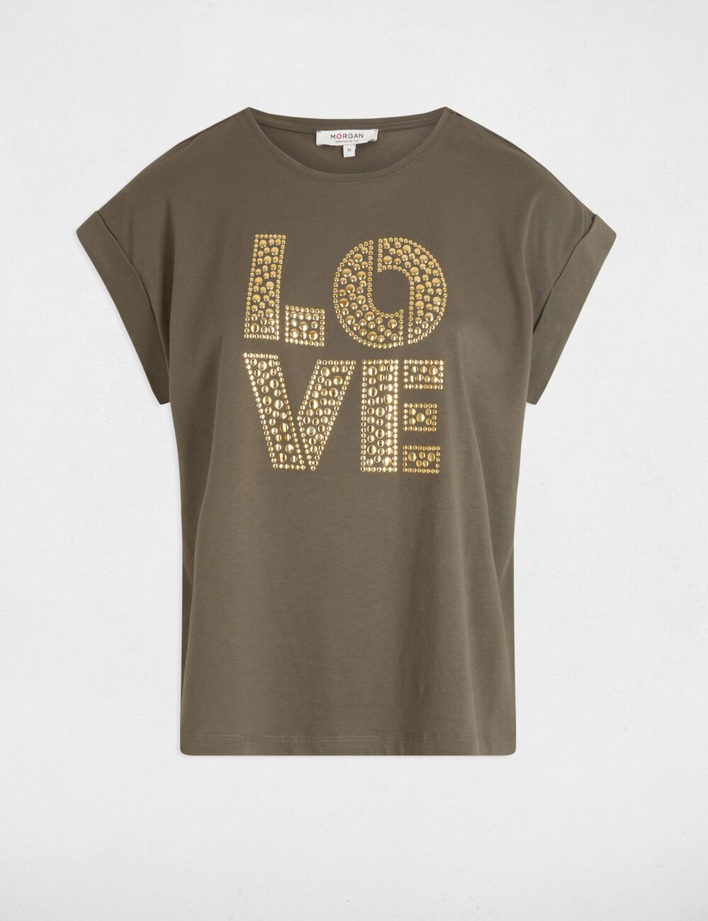 T-shirt with message khaki green women