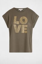 T-shirt with message khaki green women