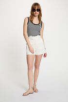 Striped round neck tank top navy blue women