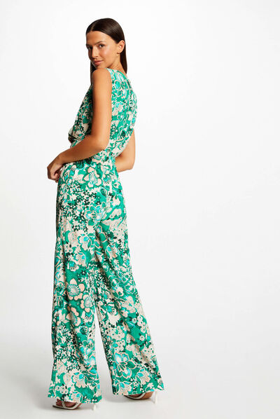 Wide leg jumpsuit vegetal print multico ladies'