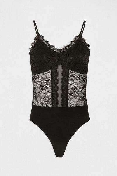 Body with thin straps and lace black ladies'