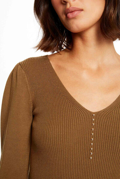 Long-sleeved jumper with buttons olive ladies'