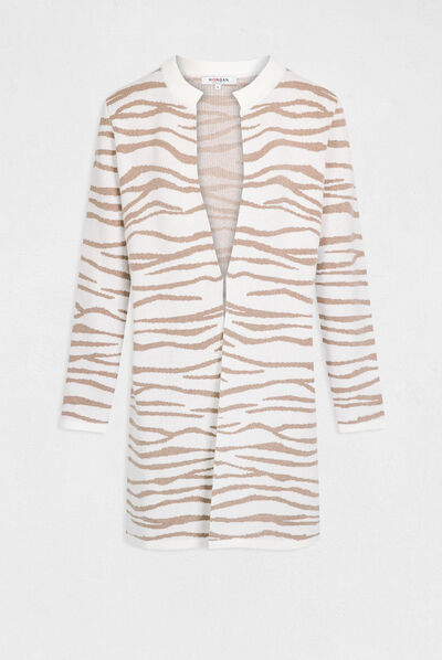 Long cardigan with zebra print ecru ladies'