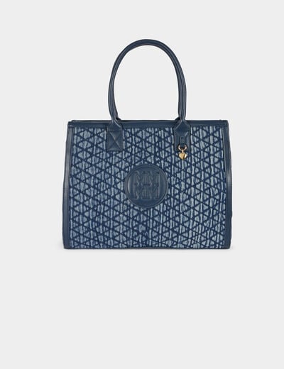 Quilted tote bag denim stone women