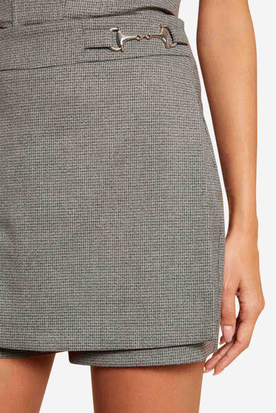Straight checked skort mid-grey ladies'